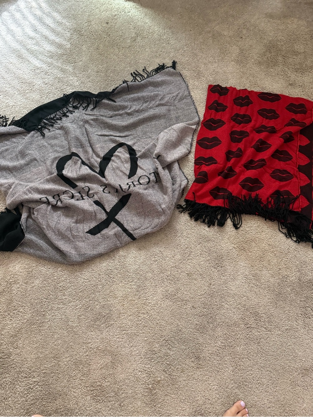 Victoria's Secret Gray Logo Wrap and Red Lip-Print Throw